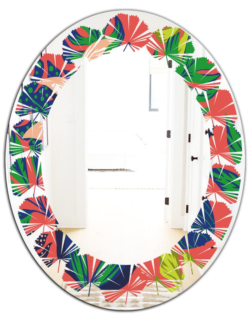 DesignQ Retro Tropical Leaves I - Modern Round Or Oval Wall Mirror - Leaves