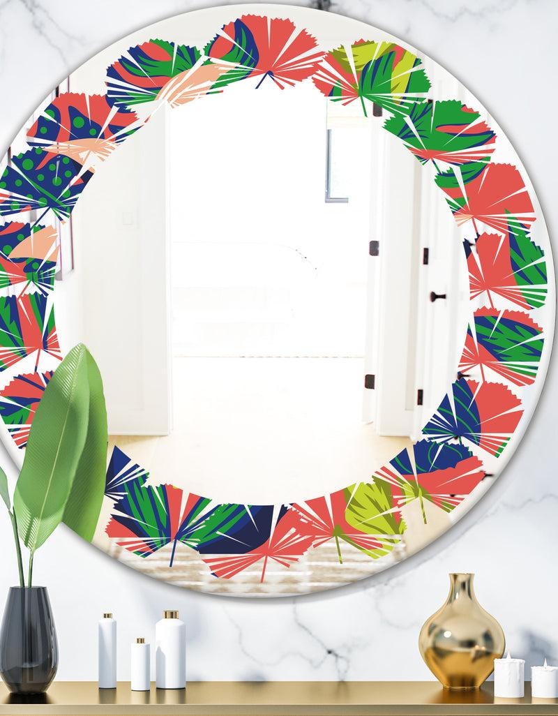 DesignQ Retro Tropical Leaves I - Modern Round or Oval Wall Mirror - Leaves