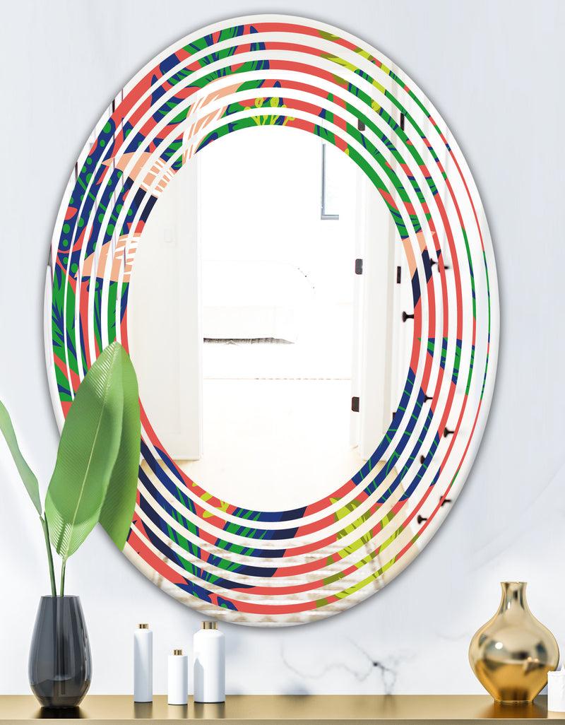 DesignQ Retro Tropical Leaves I - Modern Round Or Oval Wall Mirror - Wave