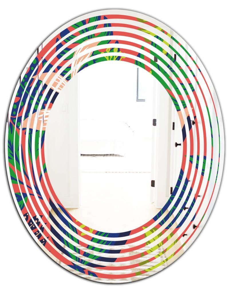 DesignQ Retro Tropical Leaves I - Modern Round Or Oval Wall Mirror - Wave