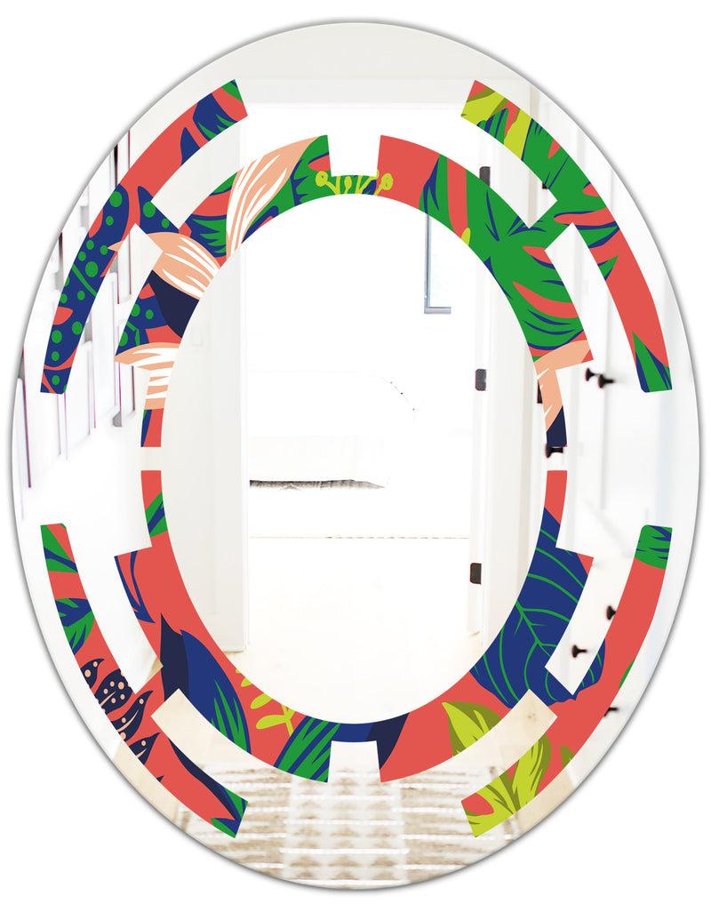 DesignQ Retro Tropical Leaves I - Modern Round Or Oval Wall Mirror - Space