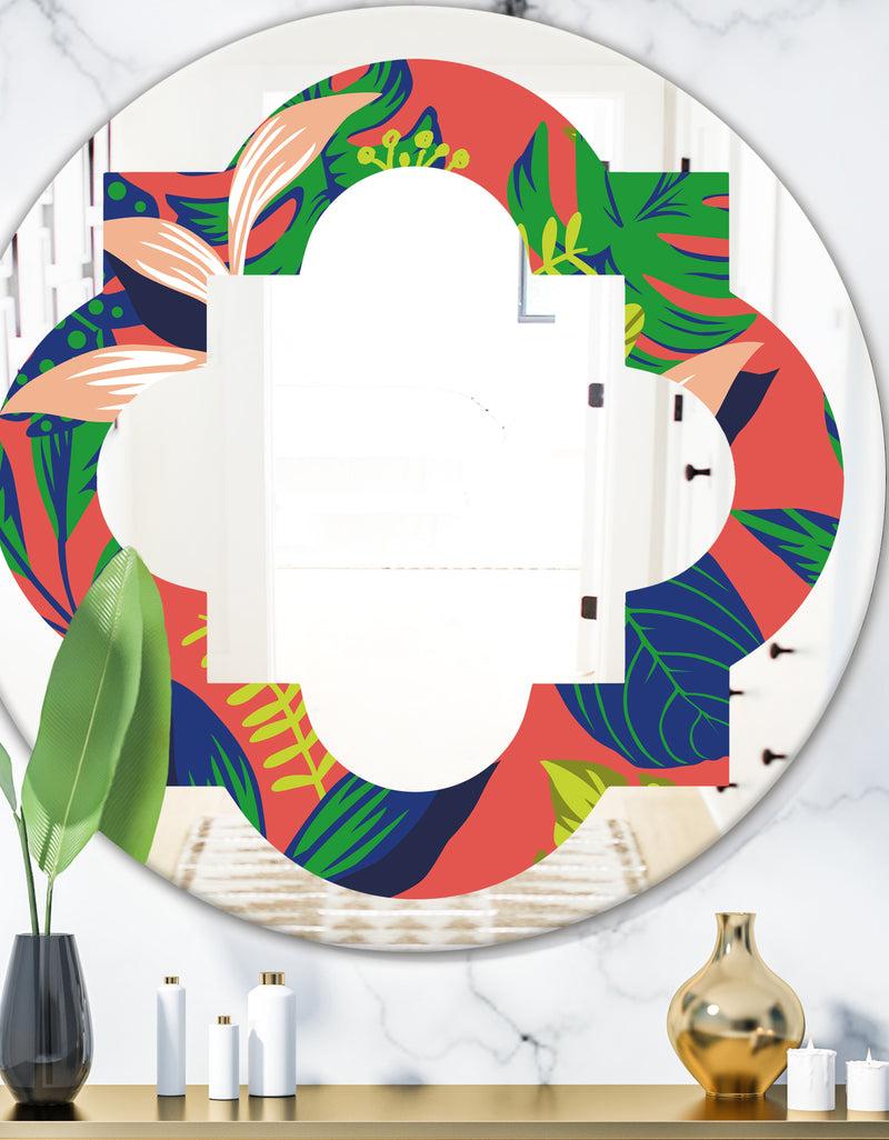 DesignQ Retro Tropical Leaves I - Modern Round or Oval Wall Mirror - Quatrefoil