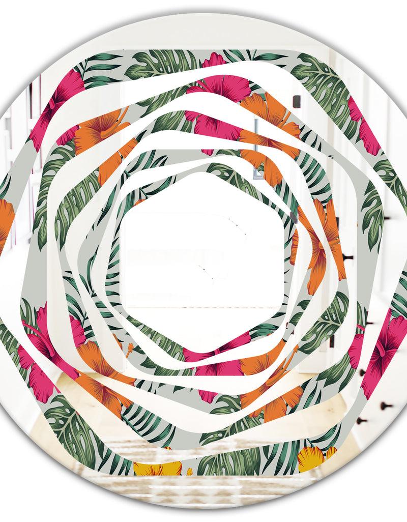 DesignQ Retro Tropical Leaves III - Cottage Round Or Oval Wall Mirror - Whirl