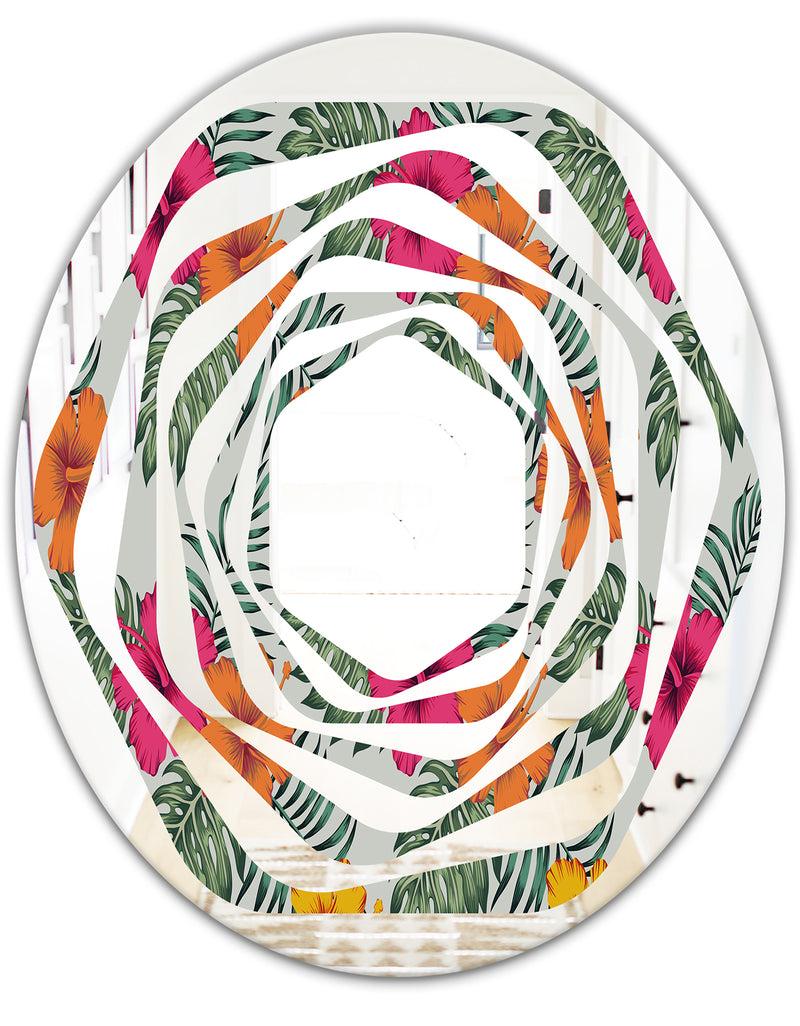 DesignQ Retro Tropical Leaves III - Cottage Round Or Oval Wall Mirror - Whirl