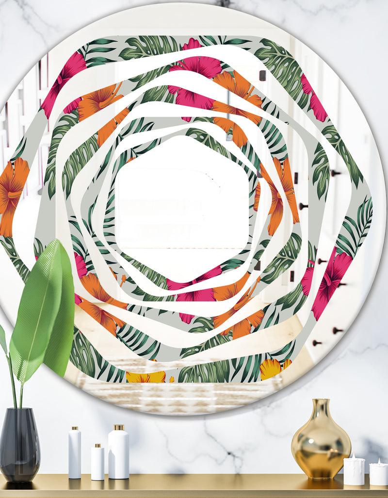 DesignQ Retro tropical Leaves III - Cottage Round or Oval Wall Mirror - Whirl