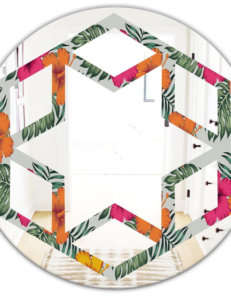 DesignQ Retro Tropical Leaves III - Cottage Round Or Oval Wall Mirror - Hexagon Star