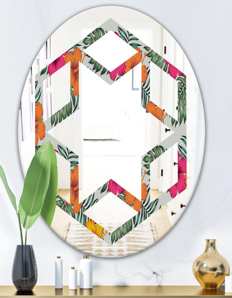DesignQ Retro Tropical Leaves III - Cottage Round Or Oval Wall Mirror - Hexagon Star