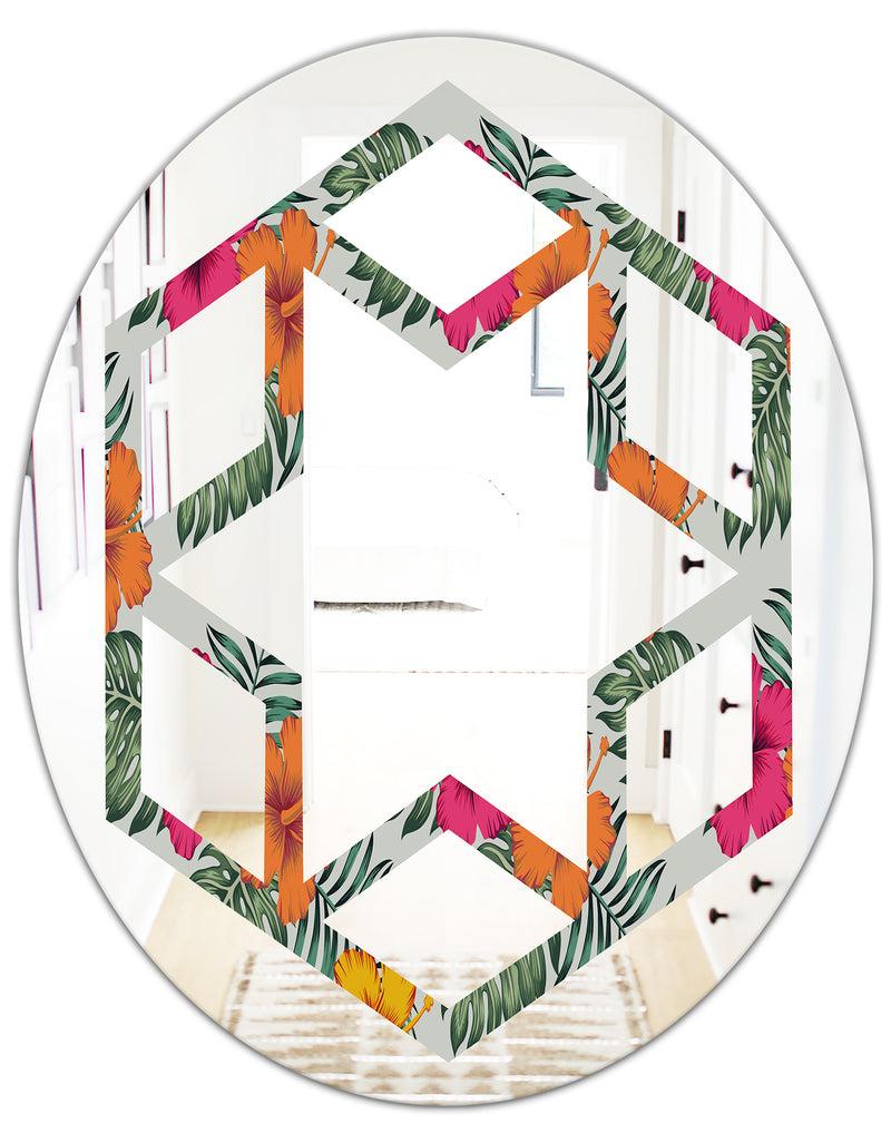 DesignQ Retro Tropical Leaves III - Cottage Round Or Oval Wall Mirror - Hexagon Star