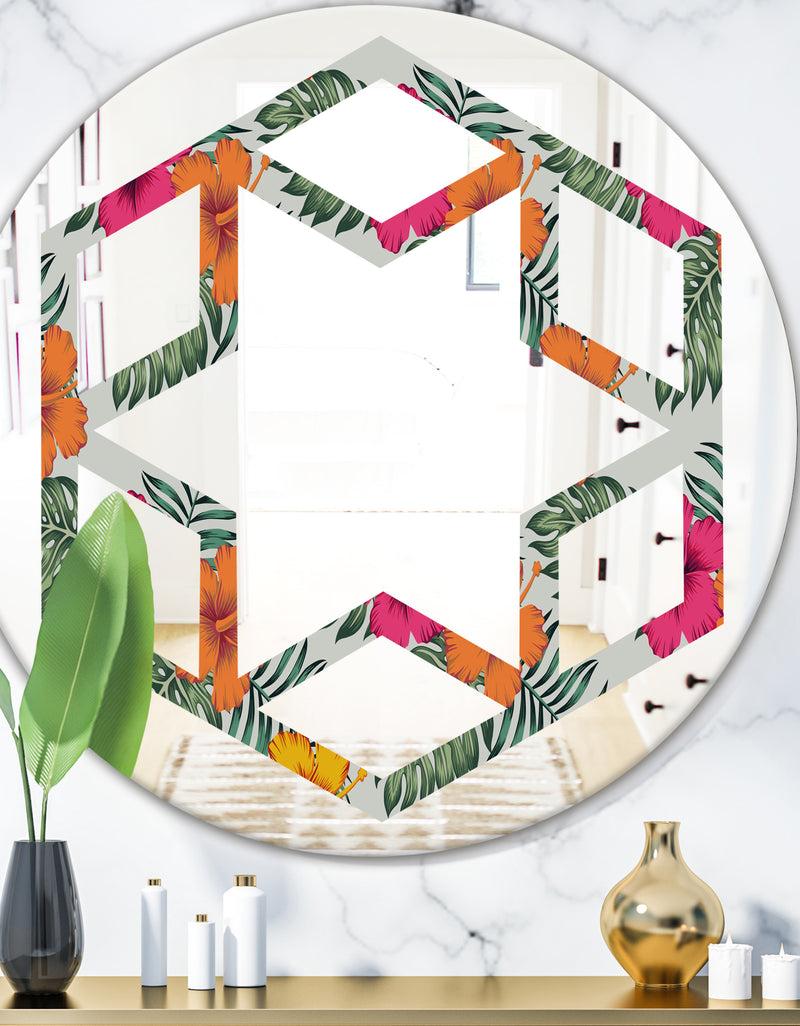 DesignQ Retro tropical Leaves III - Cottage Round or Oval Wall Mirror - Hexagon Star