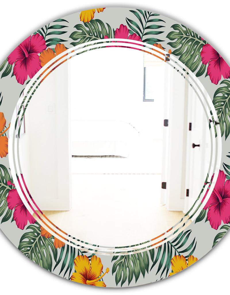DesignQ Retro Tropical Leaves III - Cottage Round Or Oval Wall Mirror - Triple C