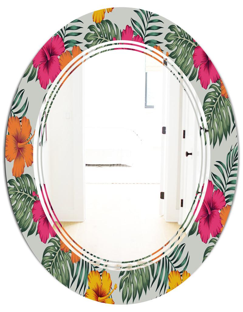 DesignQ Retro Tropical Leaves III - Cottage Round Or Oval Wall Mirror - Triple C