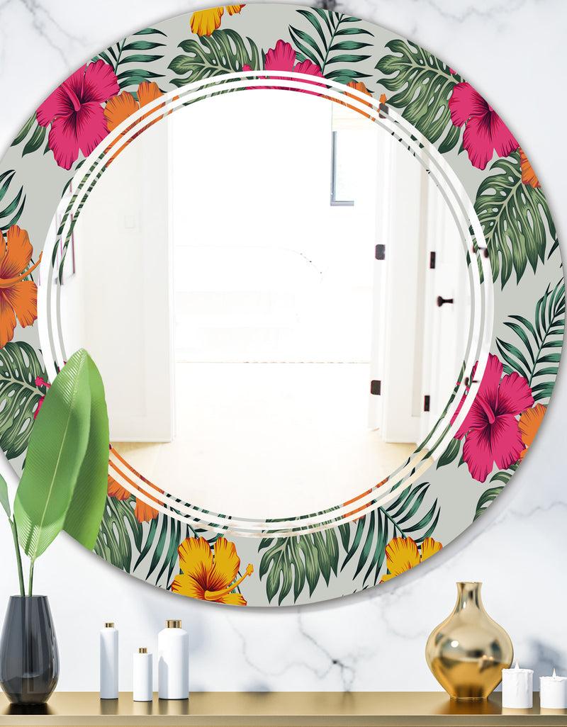 DesignQ Retro tropical Leaves III - Cottage Round or Oval Wall Mirror - Triple C