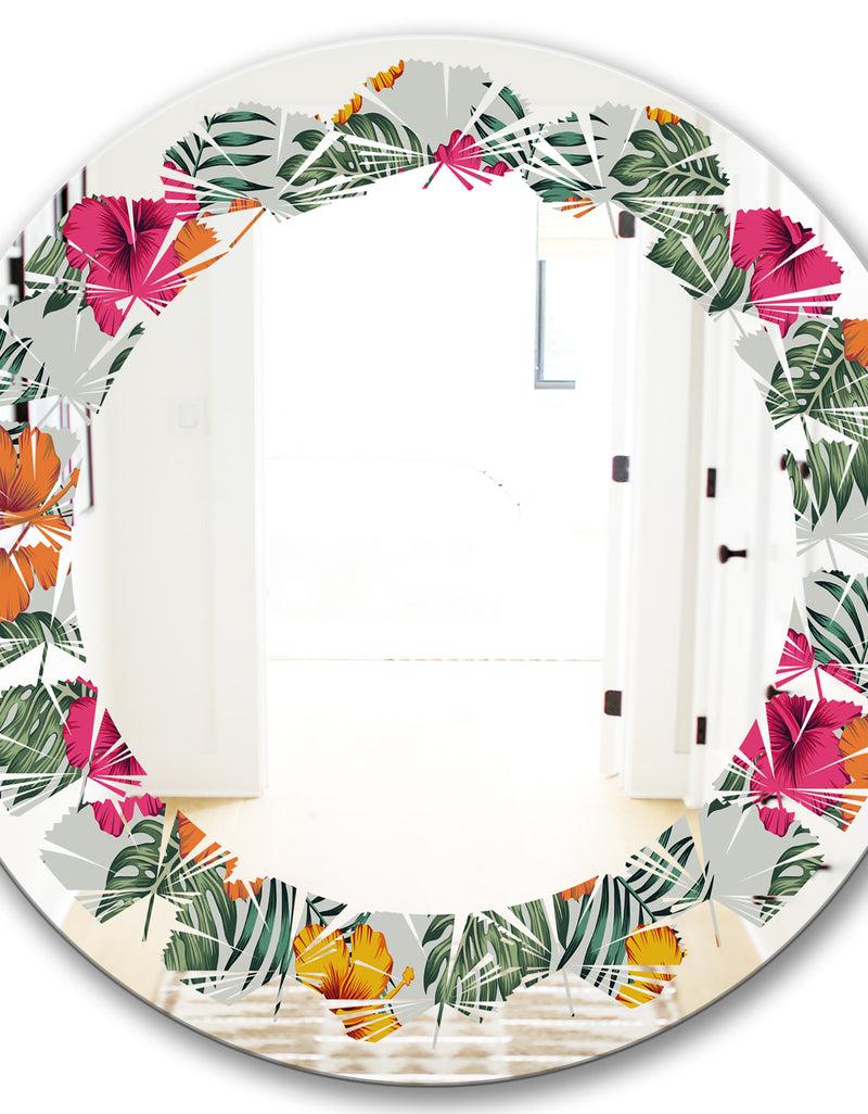 DesignQ Retro Tropical Leaves III - Cottage Round Or Oval Wall Mirror - Leaves