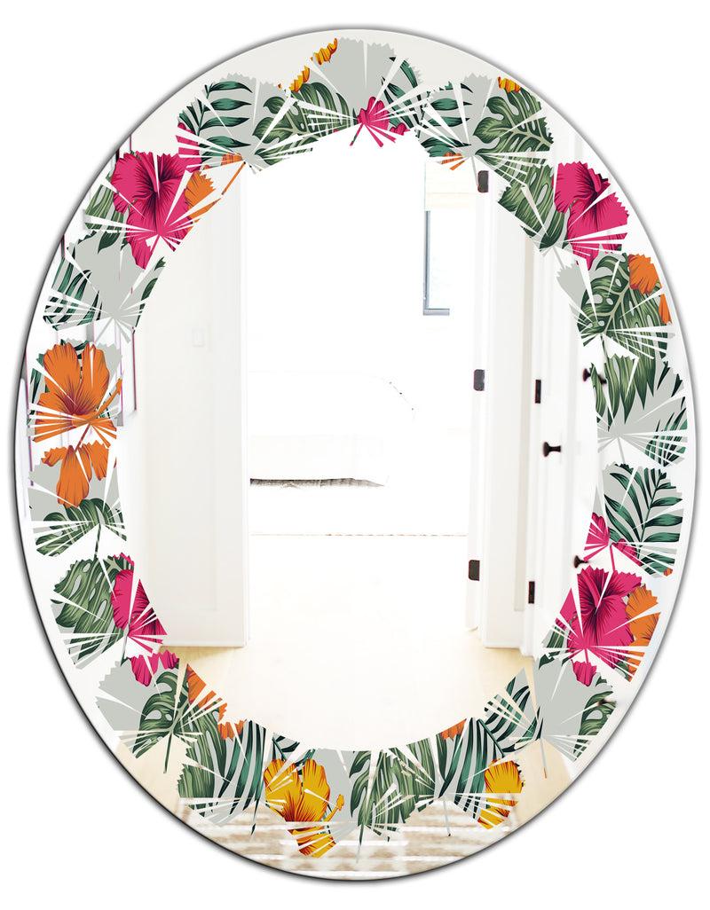 DesignQ Retro Tropical Leaves III - Cottage Round Or Oval Wall Mirror - Leaves