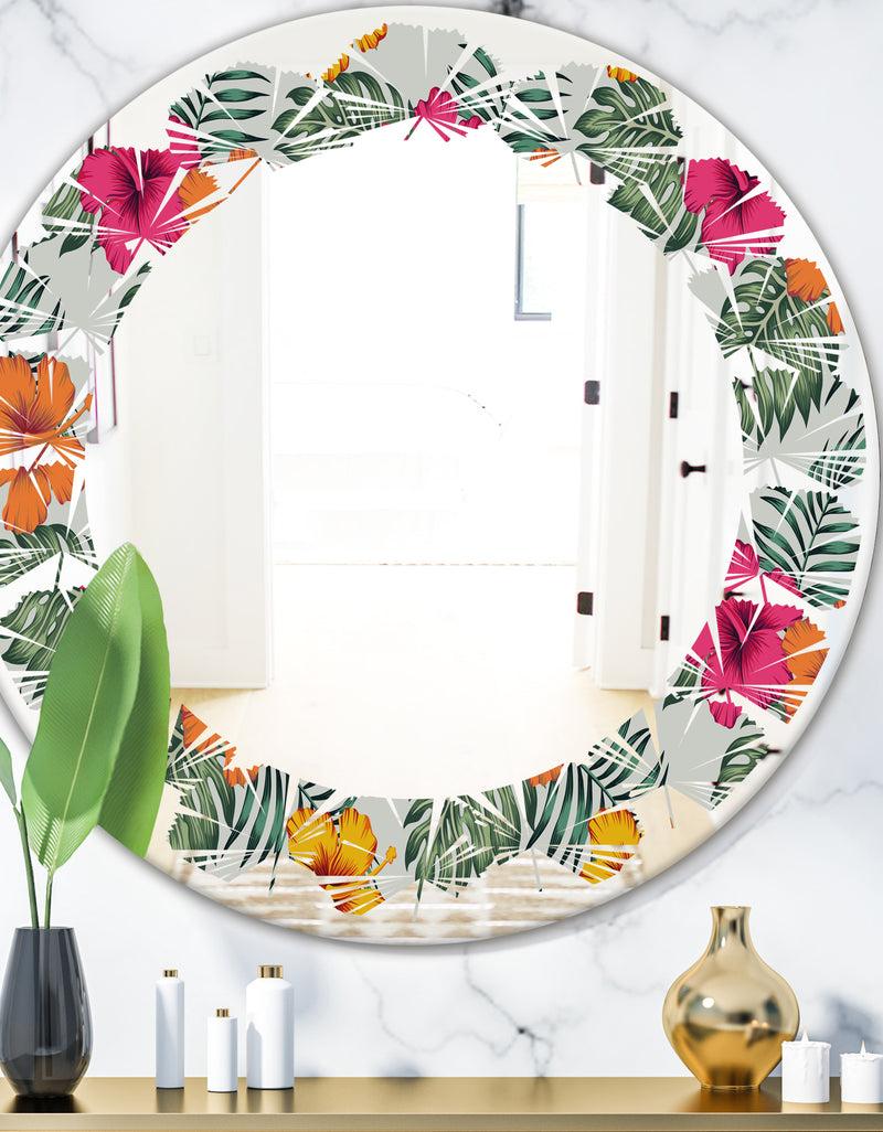 DesignQ Retro tropical Leaves III - Cottage Round or Oval Wall Mirror - Leaves