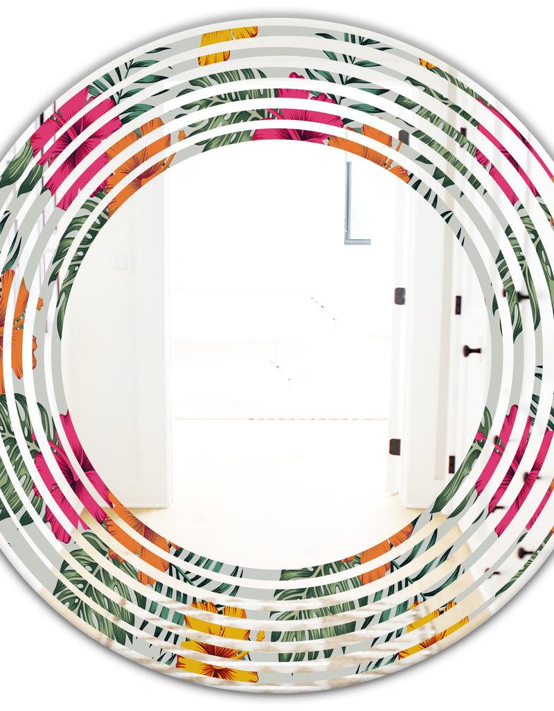 DesignQ Retro Tropical Leaves III - Cottage Round Or Oval Wall Mirror - Wave