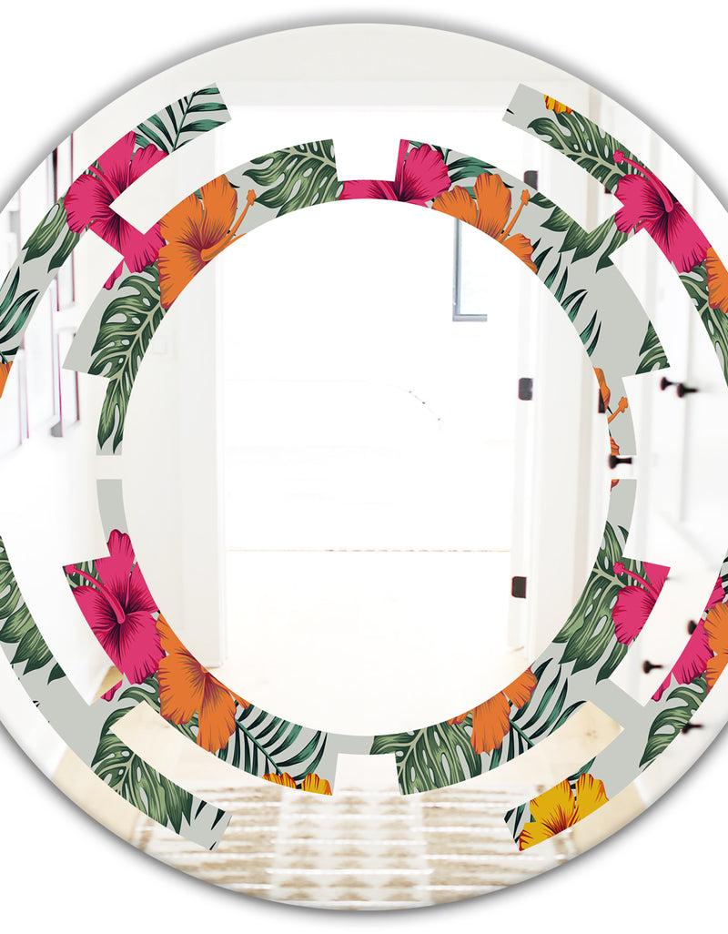DesignQ Retro Tropical Leaves III - Cottage Round Or Oval Wall Mirror - Space