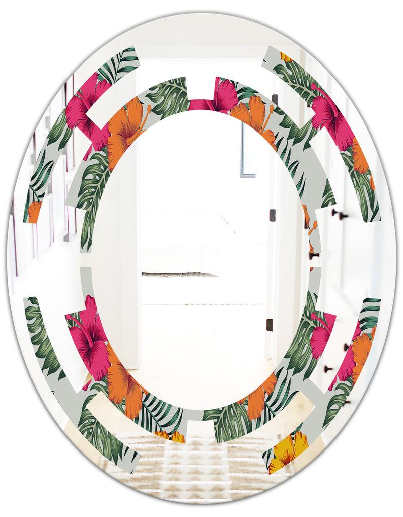 DesignQ Retro Tropical Leaves III - Cottage Round Or Oval Wall Mirror - Space