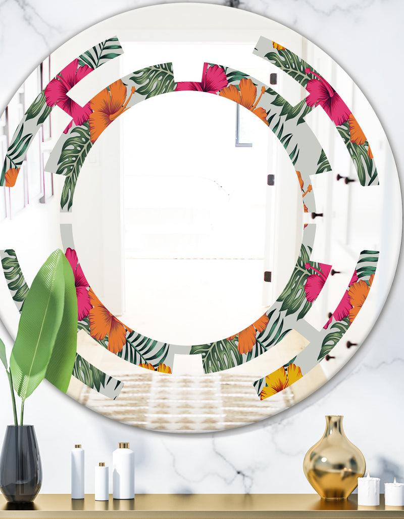 DesignQ Retro tropical Leaves III - Cottage Round or Oval Wall Mirror - Space