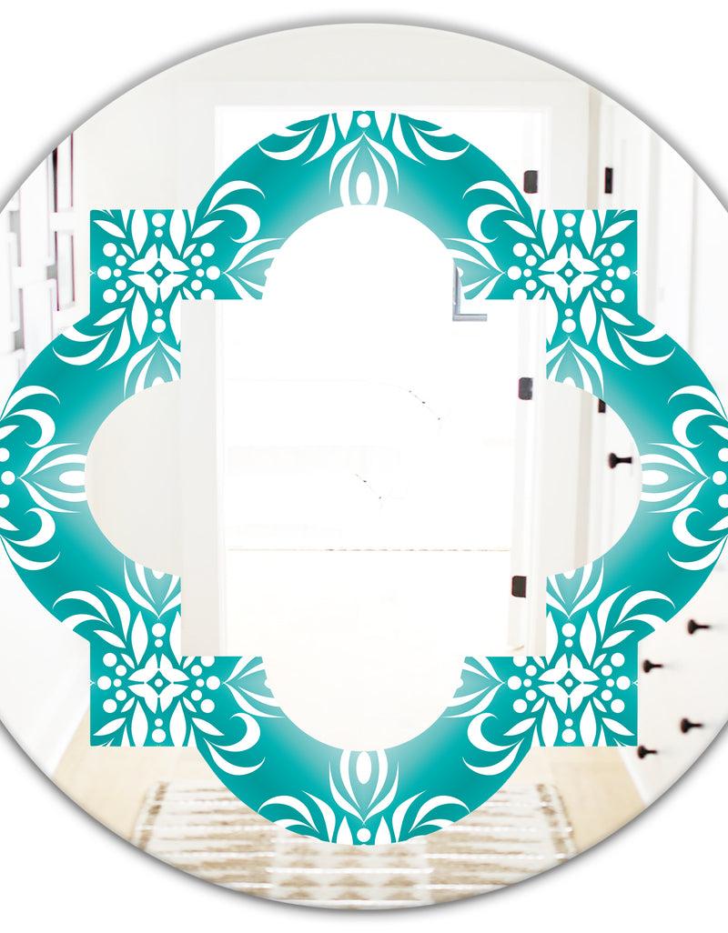 DesignQ Retro Turquoise Pattern - Modern Round Or Oval Wall Mirror - Quatrefoil
