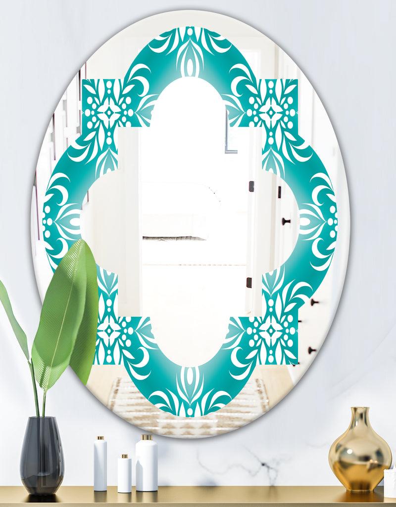 DesignQ Retro Turquoise Pattern - Modern Round Or Oval Wall Mirror - Quatrefoil