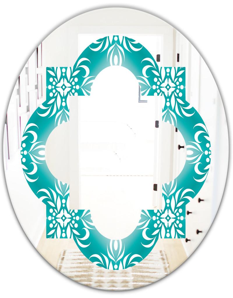 DesignQ Retro Turquoise Pattern - Modern Round Or Oval Wall Mirror - Quatrefoil