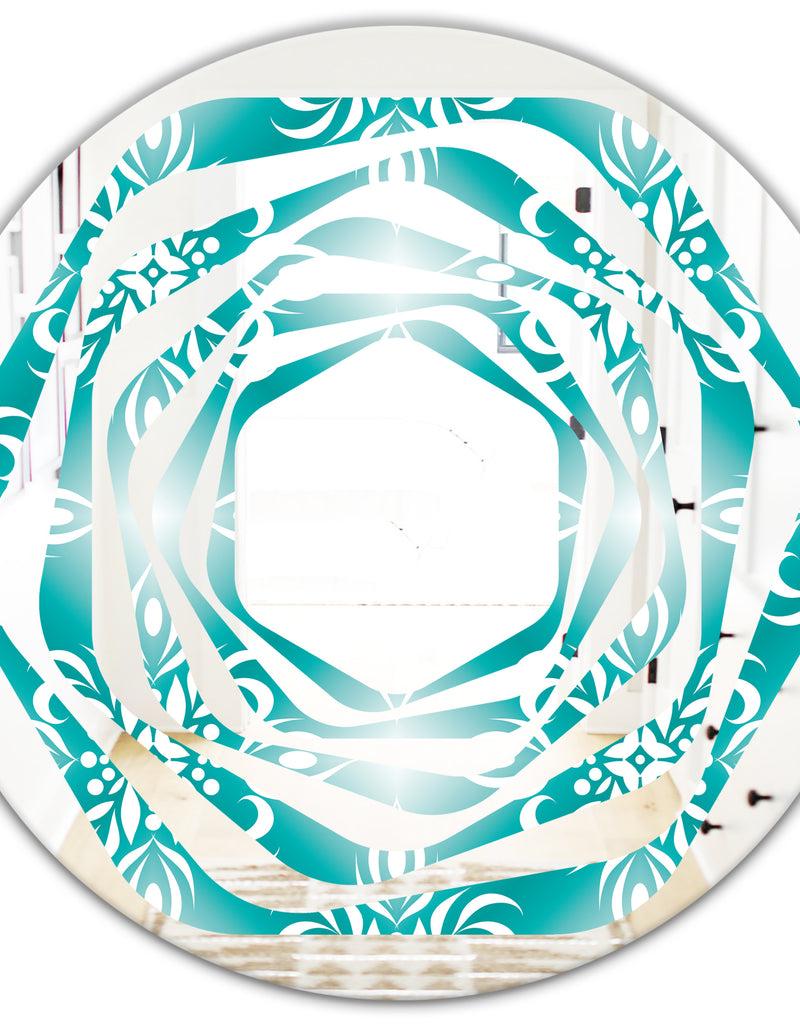 DesignQ Retro Turquoise Pattern - Modern Round Or Oval Wall Mirror - Whirl