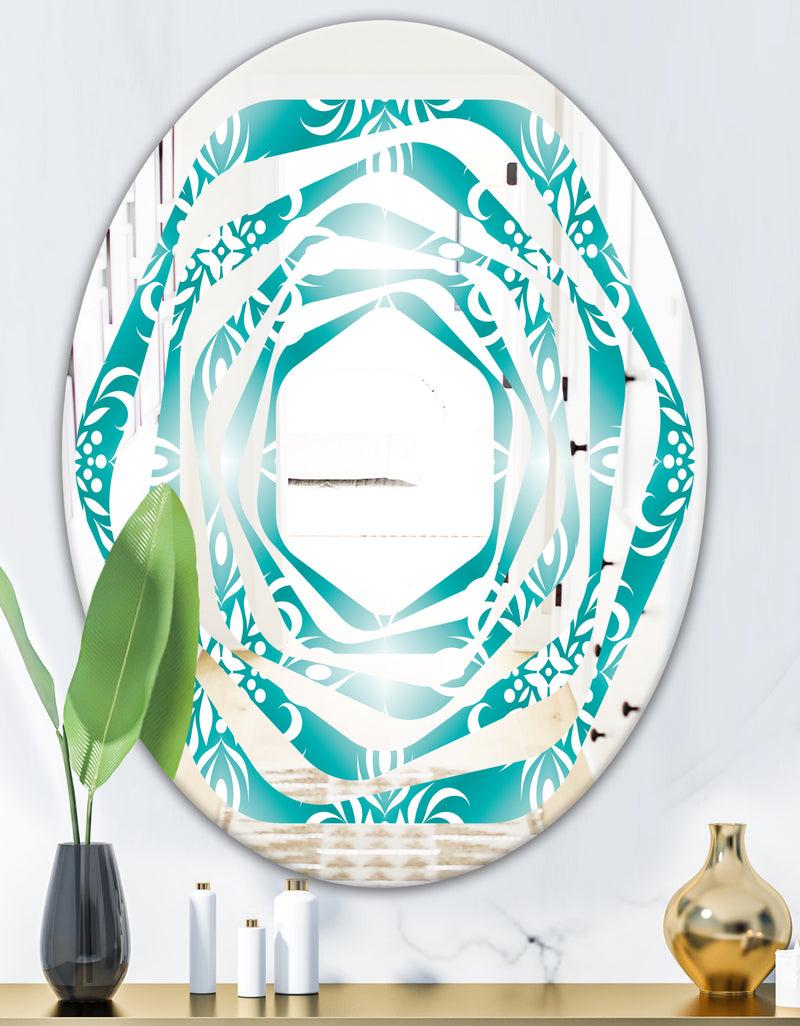 DesignQ Retro Turquoise Pattern - Modern Round Or Oval Wall Mirror - Whirl