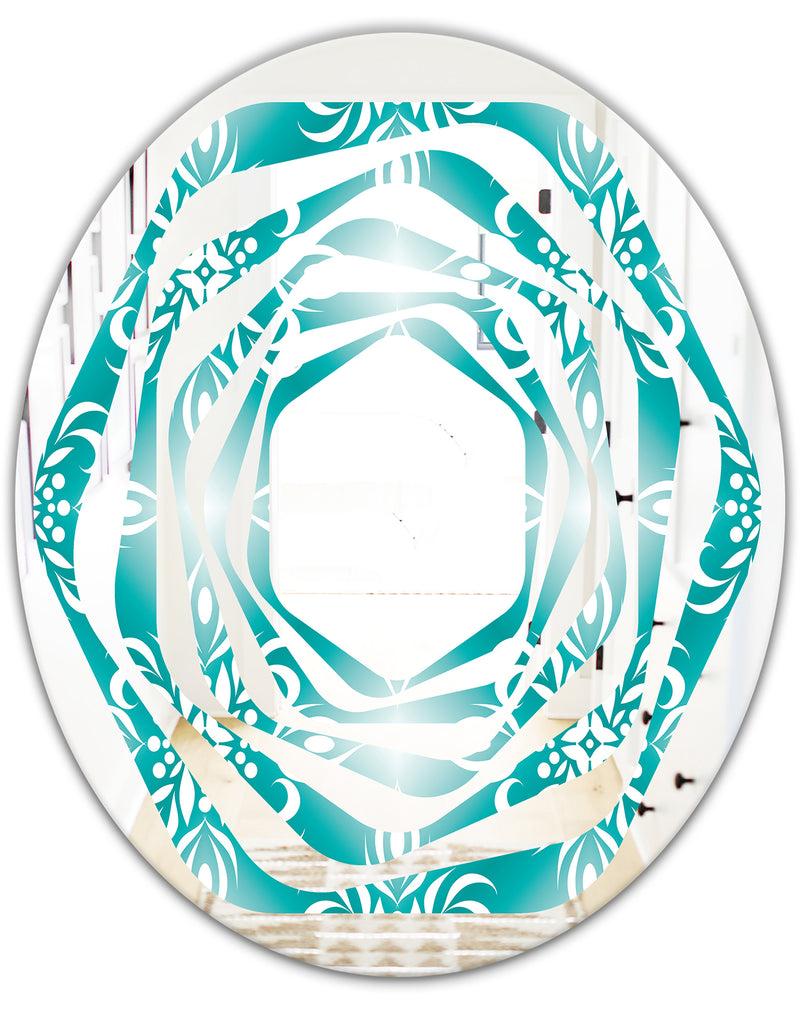 DesignQ Retro Turquoise Pattern - Modern Round Or Oval Wall Mirror - Whirl