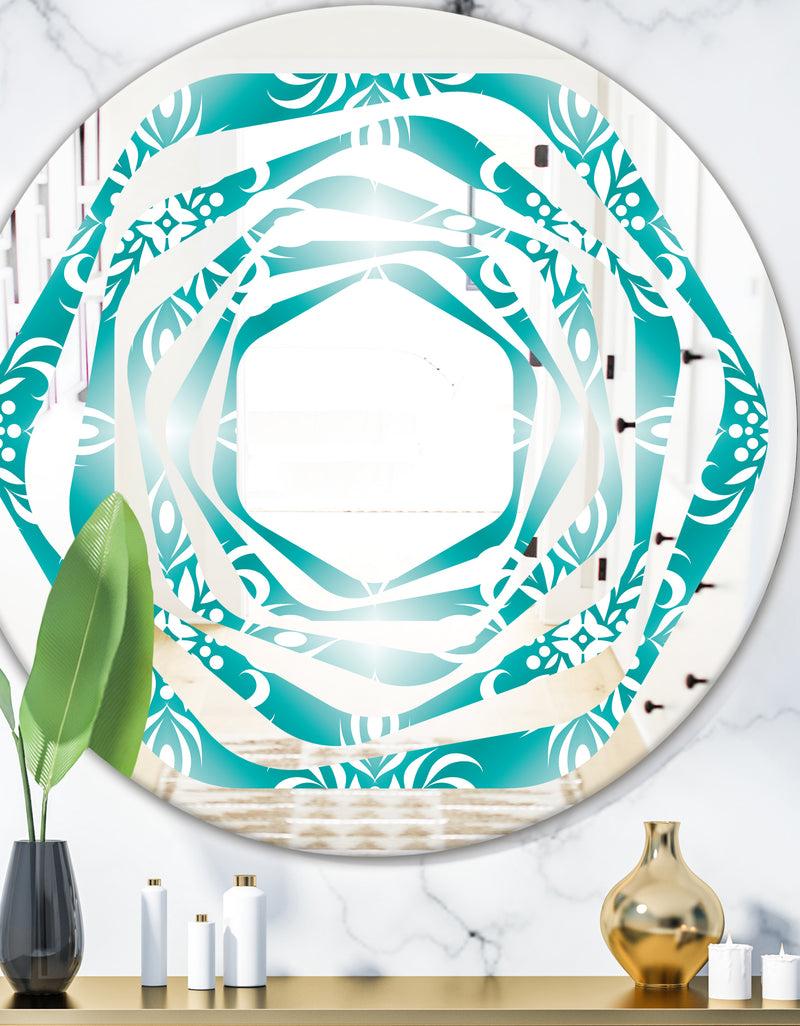 DesignQ Retro Turquoise Pattern - Modern Round or Oval Wall Mirror - Whirl
