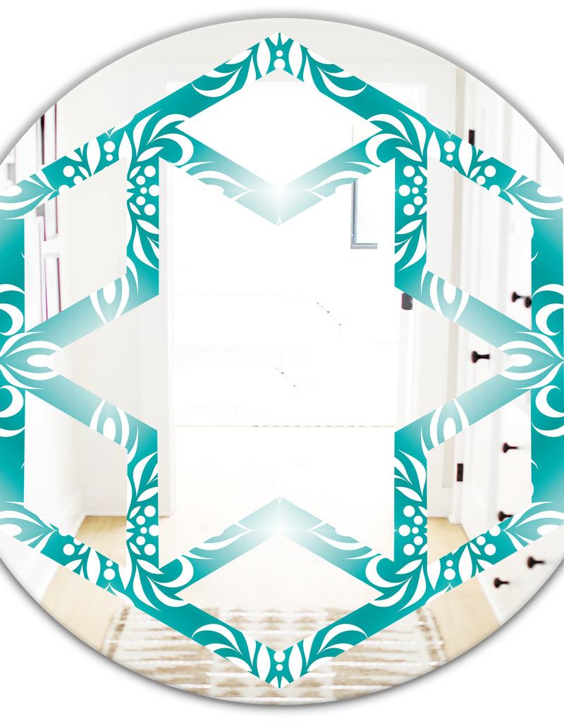 DesignQ Retro Turquoise Pattern - Modern Round Or Oval Wall Mirror - Hexagon Star
