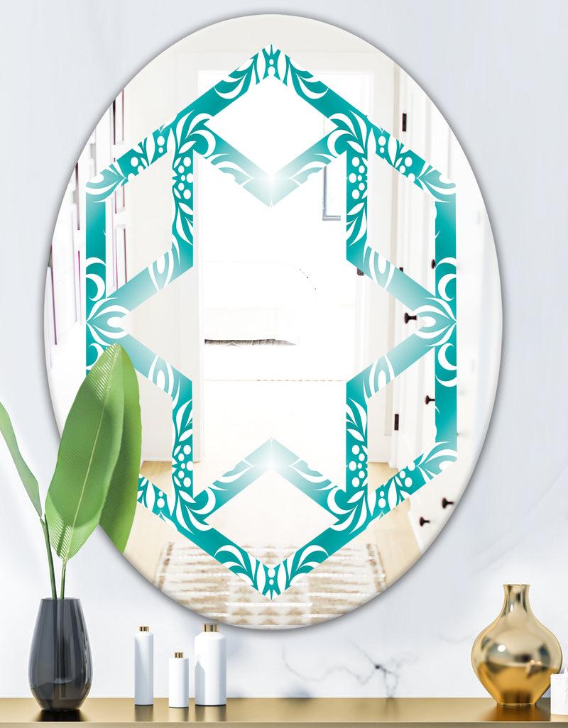 DesignQ Retro Turquoise Pattern - Modern Round Or Oval Wall Mirror - Hexagon Star
