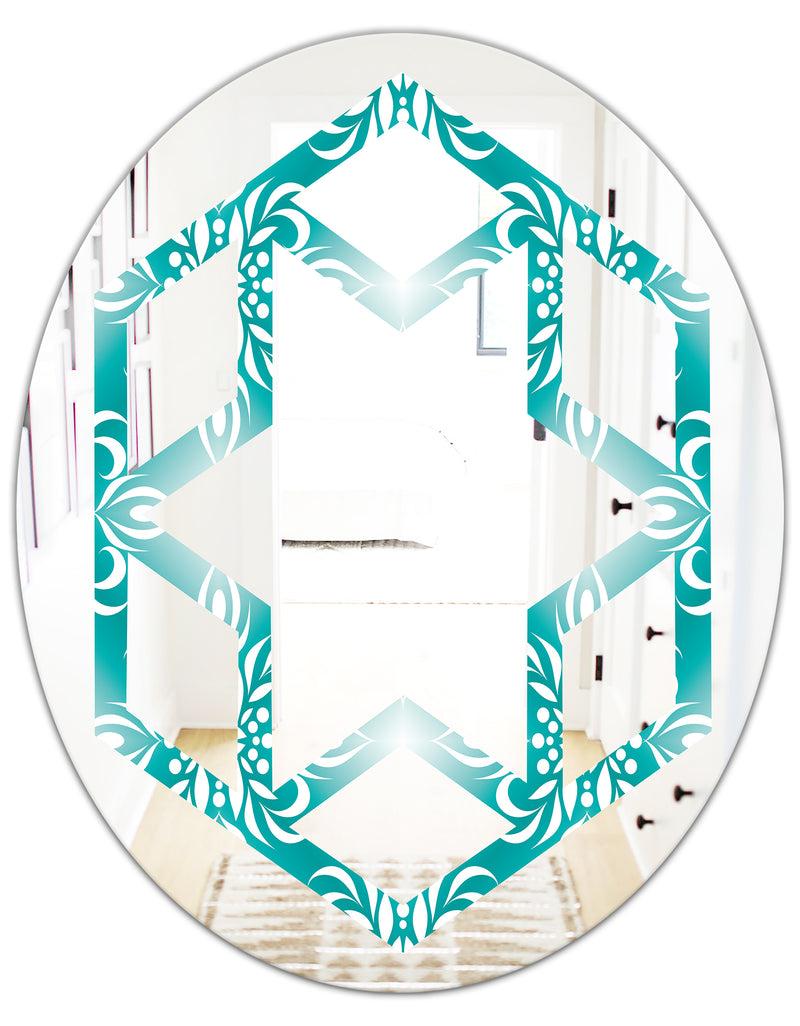 DesignQ Retro Turquoise Pattern - Modern Round Or Oval Wall Mirror - Hexagon Star