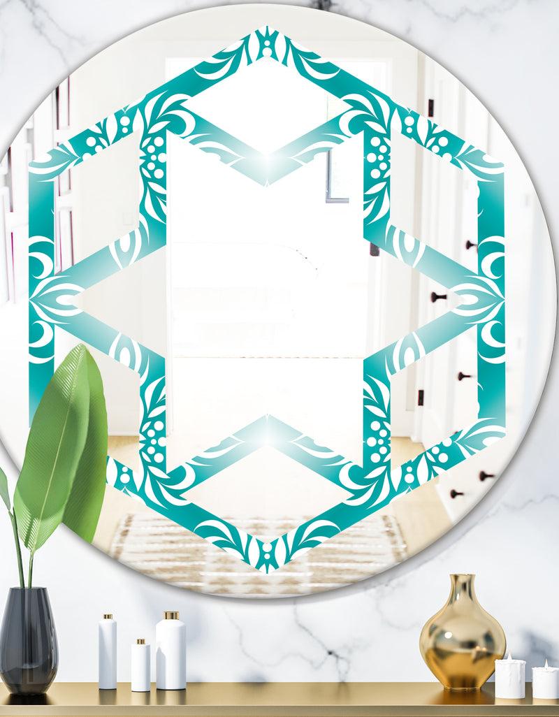 DesignQ Retro Turquoise Pattern - Modern Round or Oval Wall Mirror - Hexagon Star