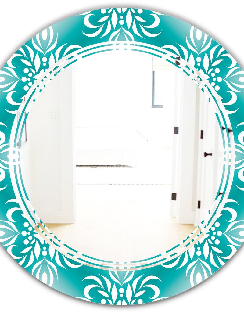 DesignQ Retro Turquoise Pattern - Modern Round Or Oval Wall Mirror - Triple C
