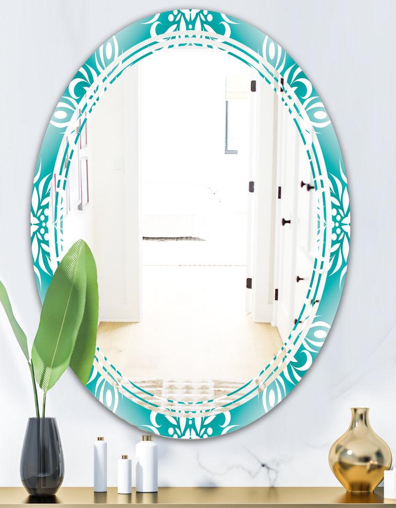 DesignQ Retro Turquoise Pattern - Modern Round Or Oval Wall Mirror - Triple C