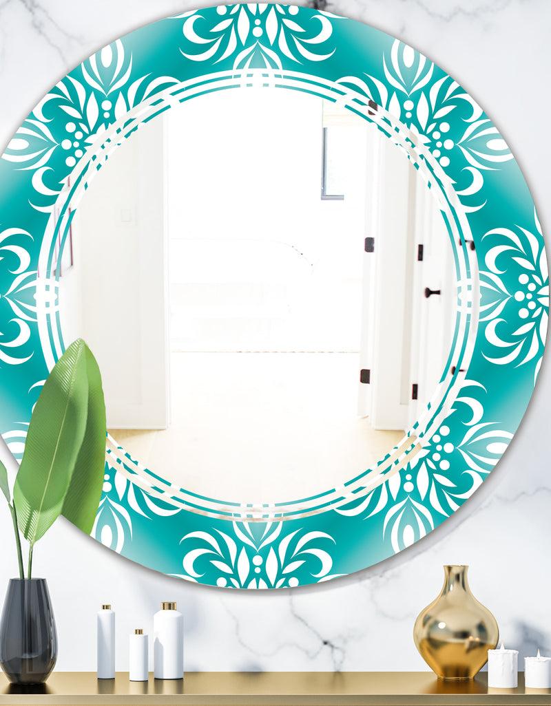 DesignQ Retro Turquoise Pattern - Modern Round or Oval Wall Mirror - Triple C