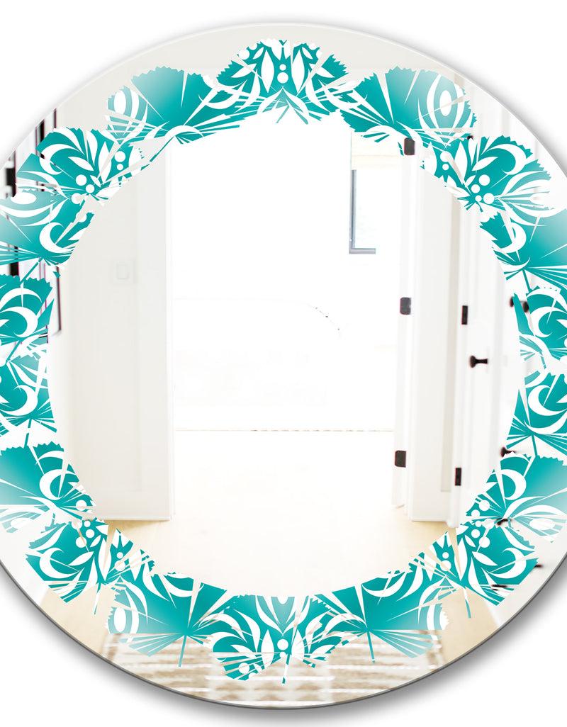 DesignQ Retro Turquoise Pattern - Modern Round Or Oval Wall Mirror - Leaves