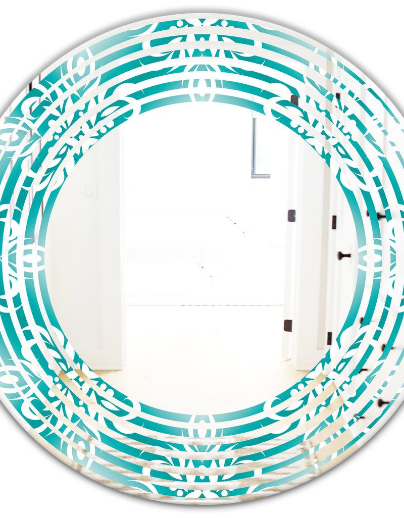 DesignQ Retro Turquoise Pattern - Modern Round Or Oval Wall Mirror - Wave