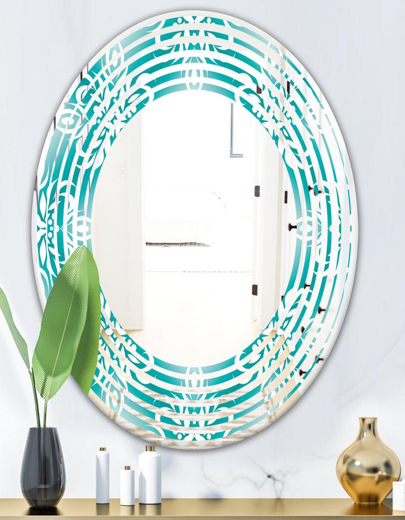 DesignQ Retro Turquoise Pattern - Modern Round Or Oval Wall Mirror - Wave