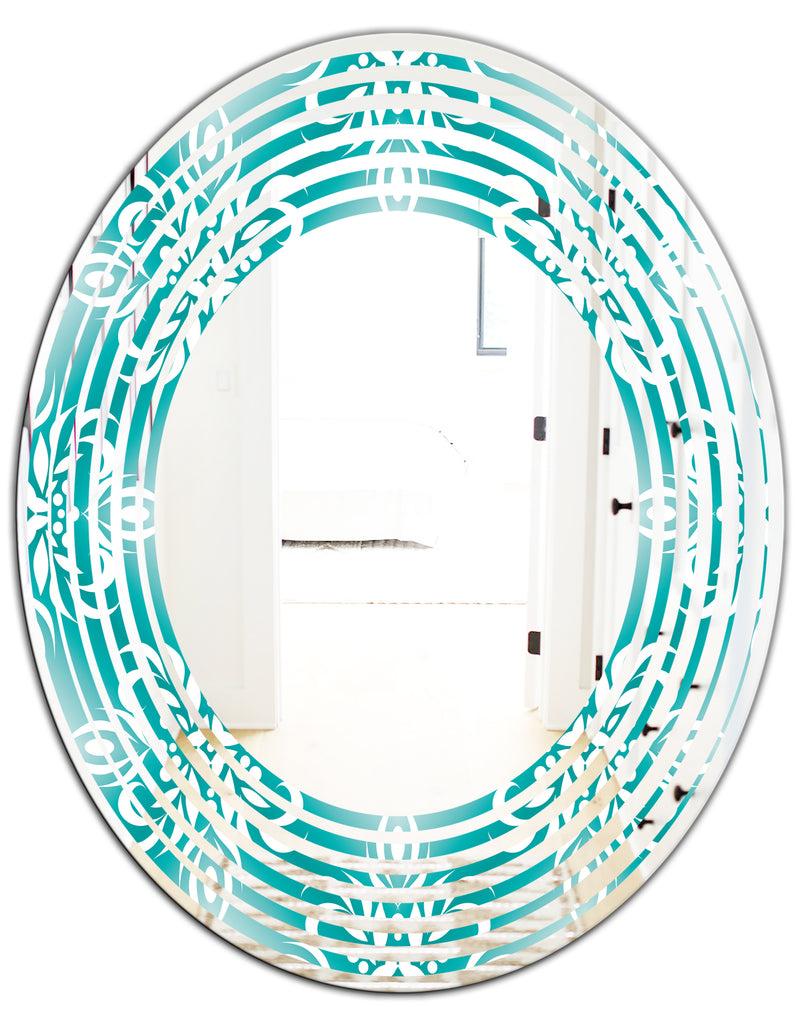DesignQ Retro Turquoise Pattern - Modern Round Or Oval Wall Mirror - Wave