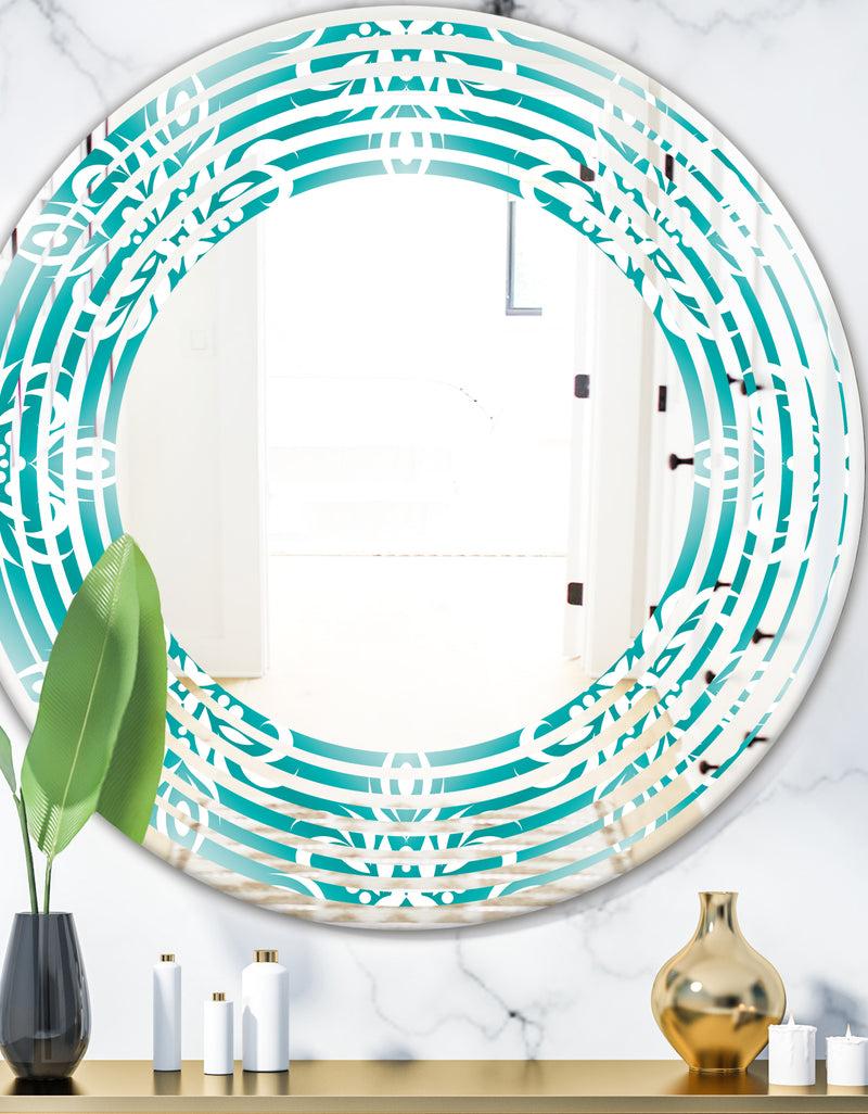 DesignQ Retro Turquoise Pattern - Modern Round or Oval Wall Mirror - Wave