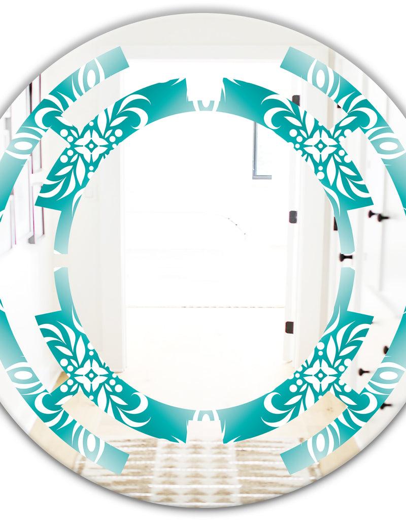 DesignQ Retro Turquoise Pattern - Modern Round Or Oval Wall Mirror - Space