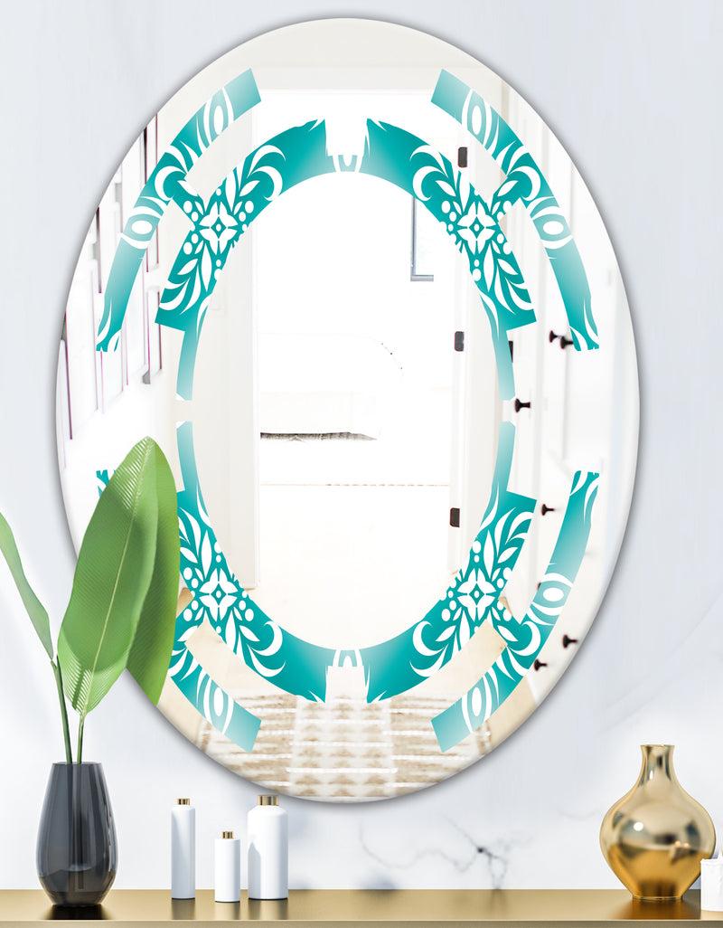 DesignQ Retro Turquoise Pattern - Modern Round Or Oval Wall Mirror - Space