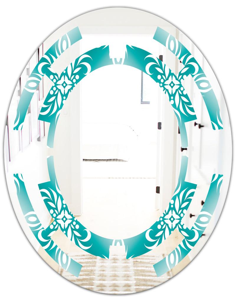 DesignQ Retro Turquoise Pattern - Modern Round Or Oval Wall Mirror - Space