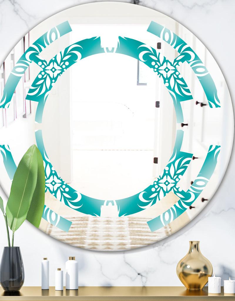 DesignQ Retro Turquoise Pattern - Modern Round or Oval Wall Mirror - Space
