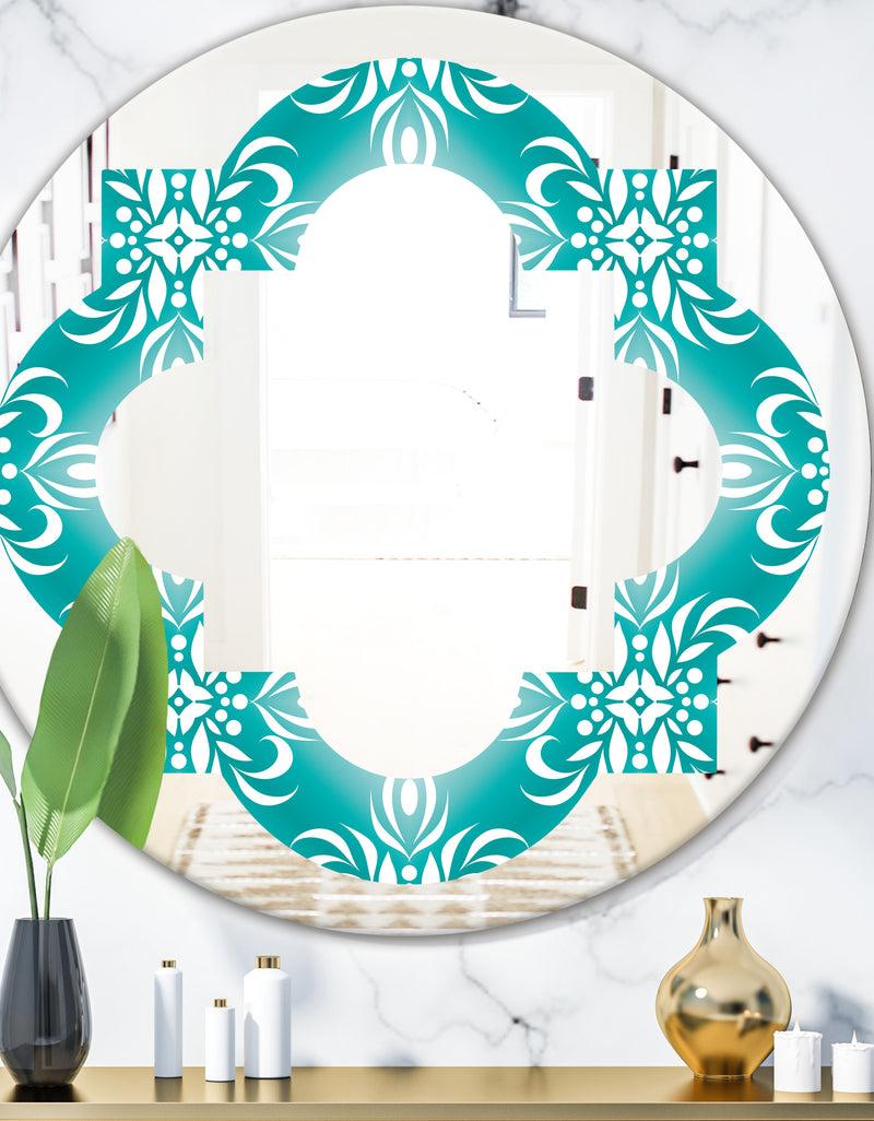 DesignQ Retro Turquoise Pattern - Modern Round or Oval Wall Mirror - Quatrefoil