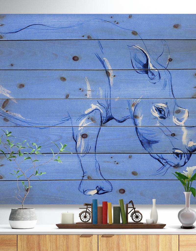 DesignQ Rhinoceros painting - Animals Sketch Painting Print on Natural Pine Wood
