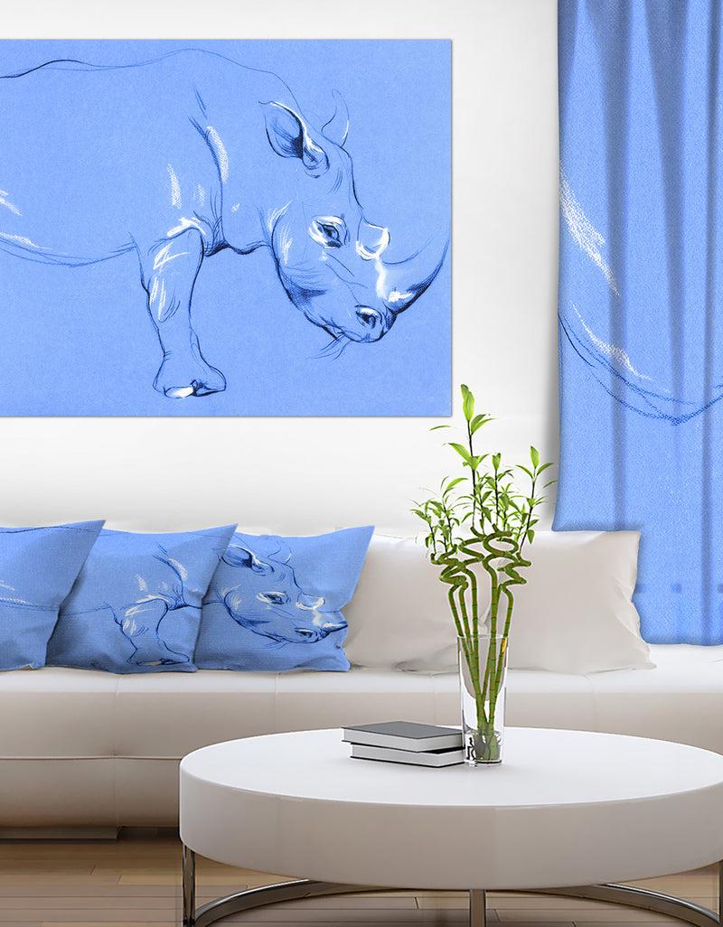 DesignQ Rhinoceros painting - Animals Sketch Painting Print on Wrapped Canvas