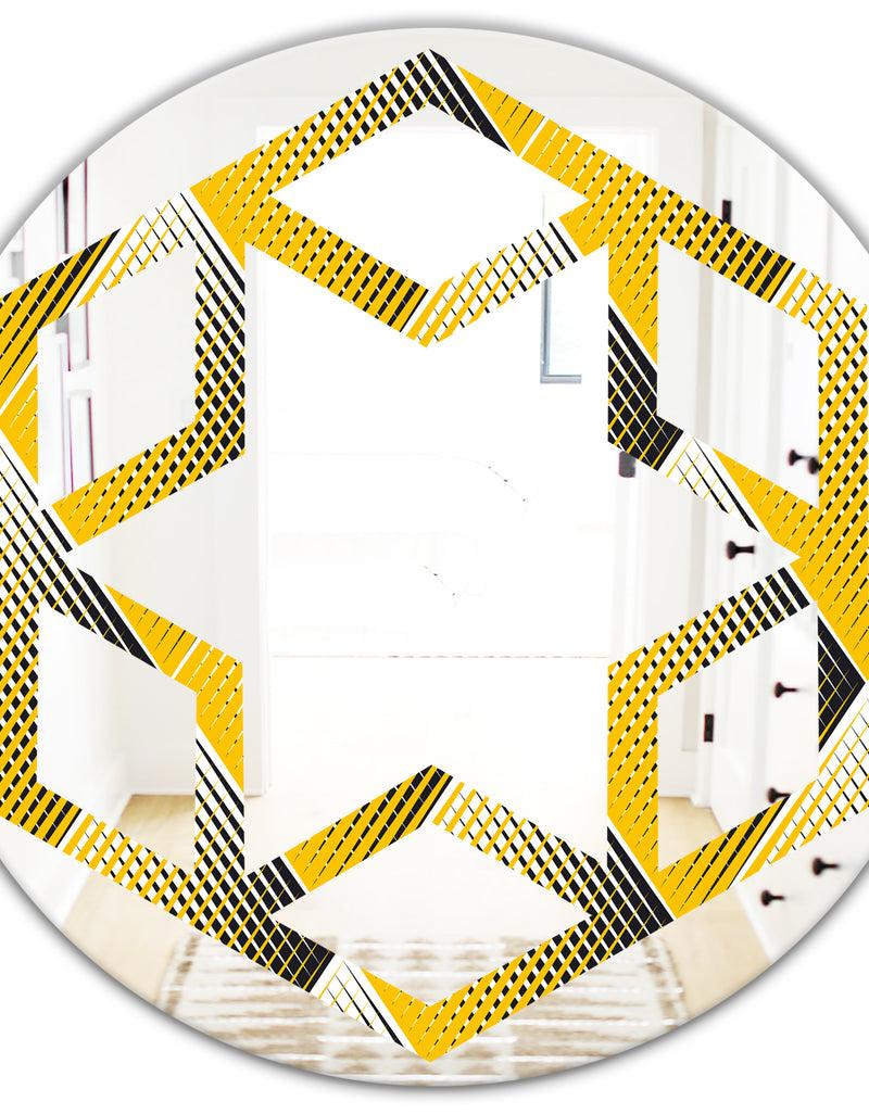 DesignQ Rhombus Retro Geometric - Modern Round Or Oval Wall Mirror - Hexagon Star